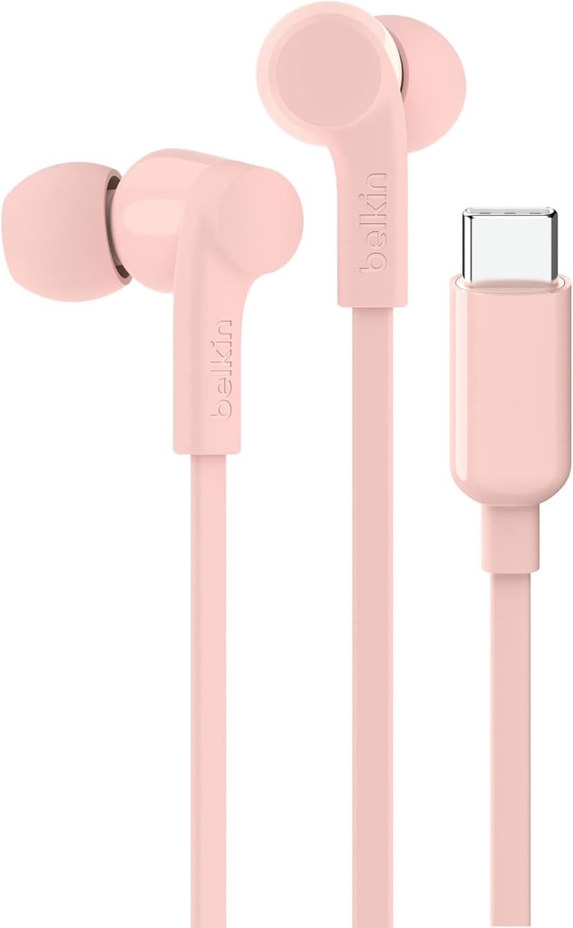 Belkin SoundForm USB-C Wired Earbuds, In-Ear Wired Earphones with Microphone - Wired Earbuds for iPhone 16/15, iPad Mini, Galaxy S24, Android & More - Pink