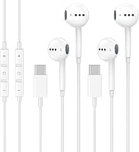 2 Pack USB C Headphones for iPhone 17 16 15, Type C Earphones with Microphone & Remote Control Noise Cancelling Wired Earbuds USB C for iPhone 17 16 15 Pro Max, iPad Pro, Galaxy S25 S24 Ultra, Pixel 9