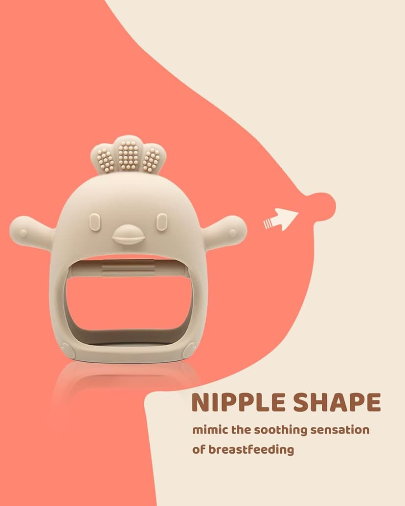 2 Pack Baby Teething Toy Silicone Teething Mitten for Babies Over 3 Months Anti Dropping Wrist Hand Teethers Baby Chew Toys for Sucking Needs, BPA Free (Blue & Caramel)