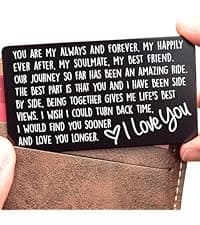 I Love You Card for Wallet – Surprise Gift for Him or Her - Voted Best Love Gift for Men or Women - Engraved, Durable, and Stays in Their Wallet Forever - Black Envelope Included