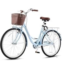 VIRIBUS Beach Cruiser Bike for Women, Single Speed Womens Bike with Basket & Rack 24 26 inch, Retro Step Through Cruiser Bicycle for Petite Short Women Female Ladies City Commuter, 330 lb.