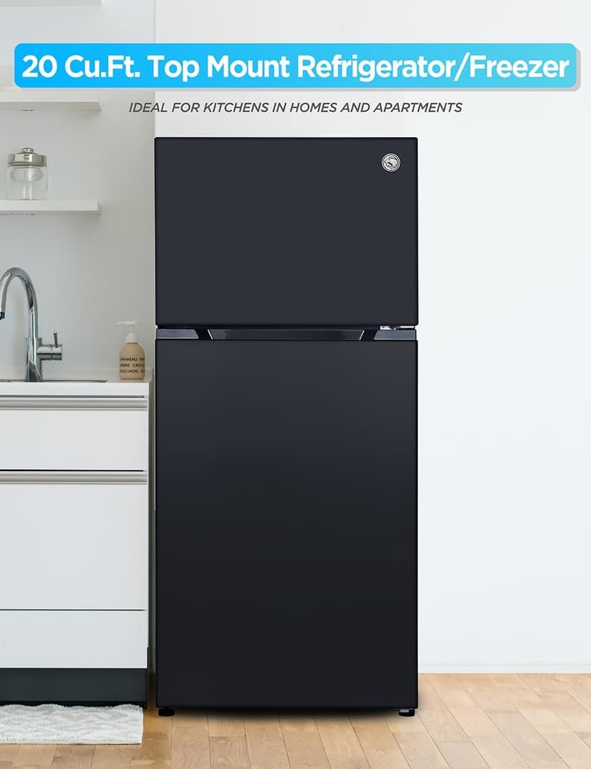 Commercial Cool 20 Cu. Ft. Top Mount Refrigerator with Ice Maker, 2-Door Refrigerator with Top Freezer, Freezer with Icemaker and Adjustable Temperature Control, Energy Star Certified, Black