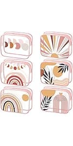 Cunno 6 Pcs Makeup Bags Gifts for Women Preppy Boho Smile Face Flamingo Clear Makeup Bags Cosmetic Transparent PVC Travel Toiletry Organizer(Boho Style)
