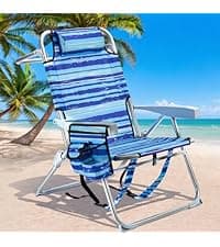 GVDV Backpack Beach Chairs for Adults 2 Pack, Portable Lay Flat Folding Chair with Cup Holder and Towel Bars, 4-Position Adjustable Reclining Chair for Beach, Camp, Outdoor, Blue Ocean