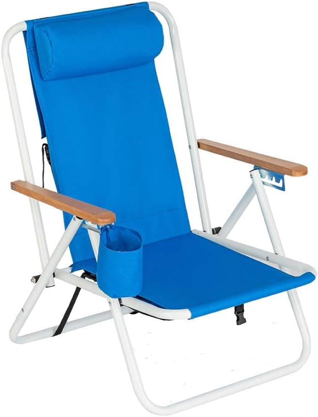 Set of 2 Folding Backpack Beach Chairs for Adults,Outdoor Folding Heavy Duty Camping Chair with Large Pockets and Cup Holder,Adjustable high Beach Lounge Chairs for Outdoor,Travel (Blue)