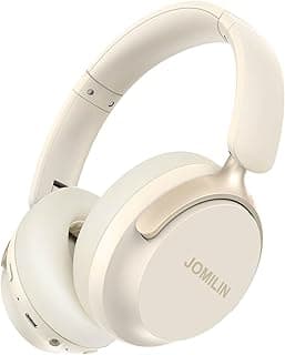 JOMILIN C5 Active Noise Cancelling Headphones, Wireless Over Ear Bluetooth Headphones, 3EQ Modes via Button, 60H Playtime Lightweight Folding Stereo Bass Headset with Mic, for Travel Home Beige White