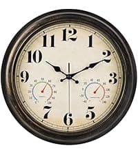 zyzamay 13 Inch Outdoor Clock with Thermometer and Hygrometer, Waterproof and Silent, Large Easy-to-Read Numbers, Ideal for Bedroom,Office,Living Room,Porch,Garden,Pool(BlackGold)