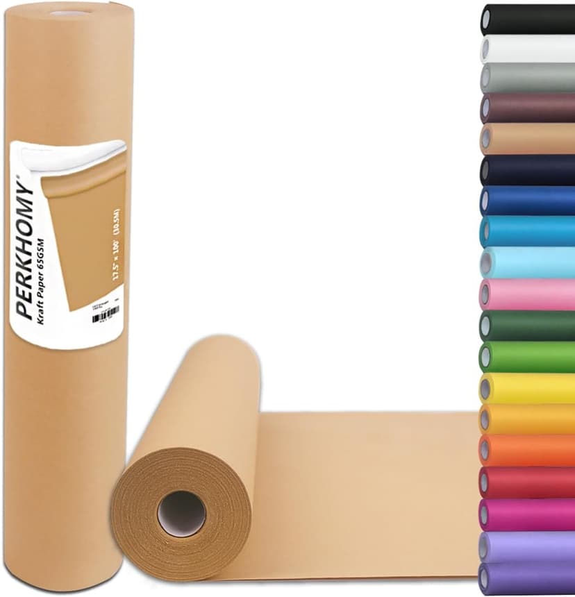 PerkHomy Brown Kraft Paper Roll 17.5" x 1,200" (100') for Gift Wrapping Bulletin Board Craft Art Bouquet Flower Packing Valentines Easel Moving Shipping Floor Poster Covering Table 70GSM 50LB B0C1RC5Y7F