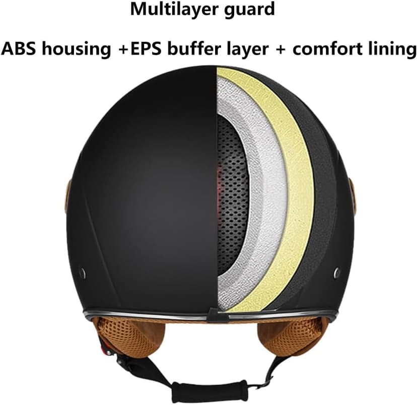 Retro 3/4 Bluetooth Motorcycle Open Face Half Helmet Microphone Dual Speakers and Double Visor Vintage Half Face Motorbike Bluetooth Helmet DOT Approved for Adults Men and Women
