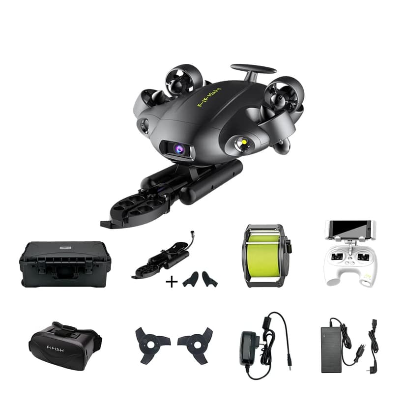FIFISH M100A Industrial Case Mini Rov Underwater Drone with 4K Camera Submarine Diving 14400mAH VR Underwater Robot Arm for Pipeline Inspection Fishery