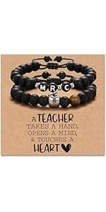 Personalized Teacher Bracelet for Women, 2 Pcs Initial Mrs Miss Ms Teacher Appreciation Gifts With Card From Student Friends, Thank You TEACH Gift for Women