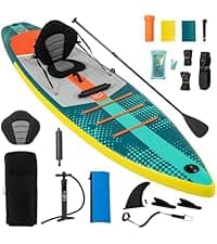 GYMAX Inflatable Kayak, 12.5Ft 507lbs Tandem Kayak with 2 Aluminum Paddles, 2 Padded Seats, Footrests, 2 Fins, Hand Pump, Carry Bag & Repair Kit, 2 Person Fishing Touring Kayak for Adults