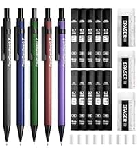 Four Candies 0.7mm Mechanical Pencil Set with Case - 4PCS Metal Mechanical Pencils, 8 Tubes HB #2 Lead Refills, 3PCS 4B Erasers and 9PCS Eraser Refills, Lead Mechanical Pencils for Writing & Drawing