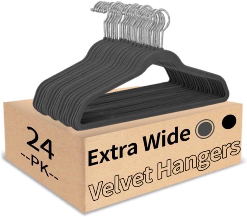 21" Extra Wide Hangers, 24-Pack Velvet Wide Hanger for Plus Size Clothes, Extra Large Hangers Ideal for XL, XXL Shirts, Coats, Dresses, Ganchos para Colgar Ropa, Grey
