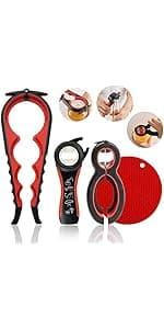 Jar Opener for Weak Hands, Seniors with Arthritis, 5 in 1 Multi Function Bottle Opener Lid Opener For Arthritic Hands with Non Slip Rubber Jar opener Gripper Pad