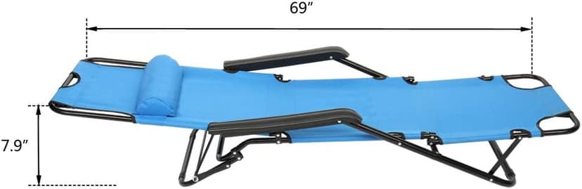 Indoor/Outdoor Stable Beach Chair, Lounge for Beach Patio Pool Lawn Yard Sunbathing Sun Tanning Adjustable Portable Chair, 330lbs Capacity, Blue