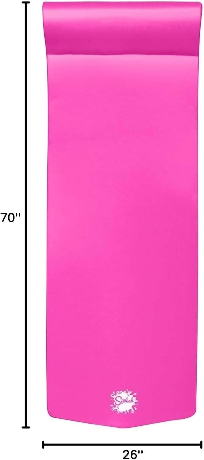 TRC Recreation Splash 1.25 Inch Thick Foam Swimming Pool Float Mat Large Adult Lounger with Built-in Roll Pillow, 1 Bahama Blue & 1 Flamingo Pink
