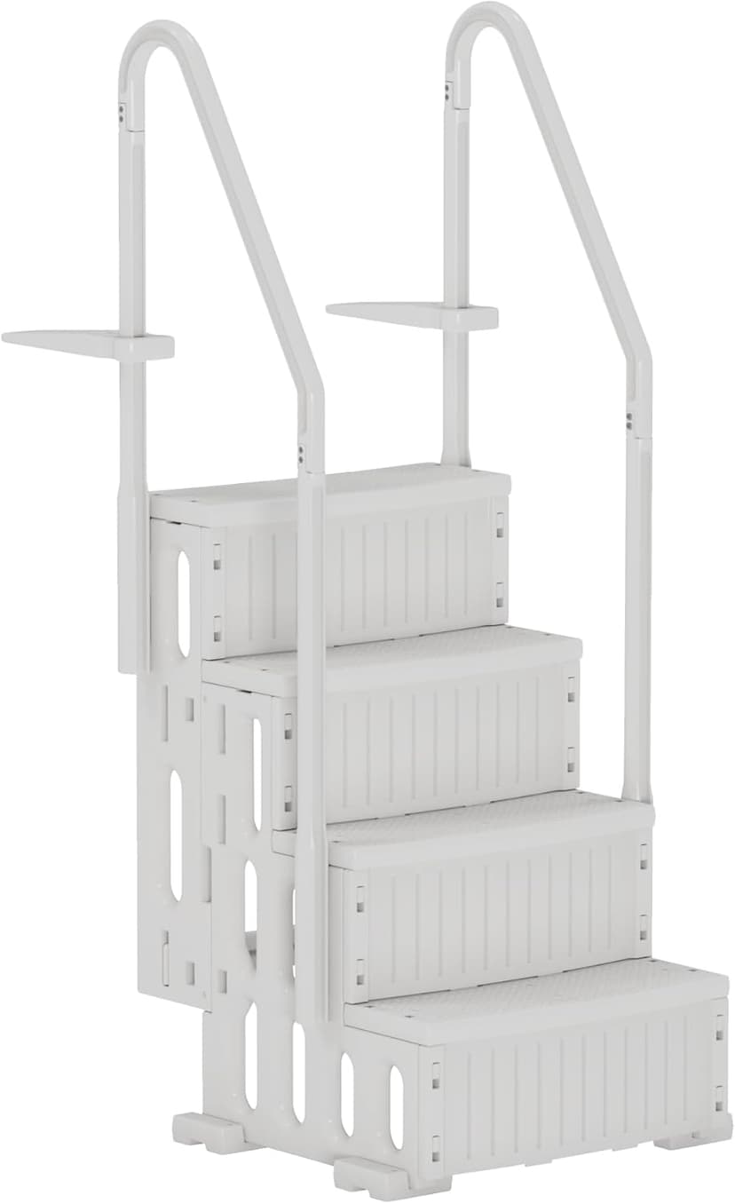 Pool Ladder, 4-Step Pool Stairs with Double Handrails and Non-Slip Steps for 48-54” Above Ground and In-Ground Pools, White