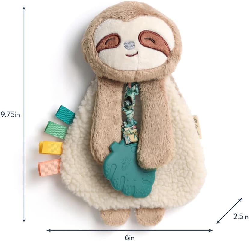 Itzy Ritzy - Itzy Lovey Including Teether - Baby Lovey with Teether, Textured Ribbons & Dangle Arms - Features Crinkle Sound, Sherpa Fabric and Minky Plush (Sloth)