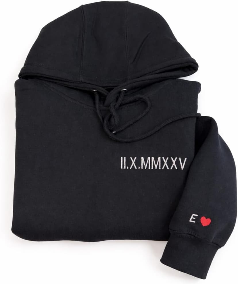 Custom Embroidered Roman Numeral Hoodie – Personalized Hoodie with Initial and Heart for Boyfriend or Girlfriend, Matching Couple Hoodies
