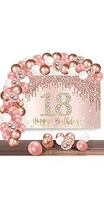 11Pcs 18th Birthday Decorations Kit for Men Women, Black Gold Happy 18th Birthday Banner, Awesome Since 2007 Centerpieces Swirls Party Supplies, Eighteen Bday Banner Ceiling Table Topper Sign