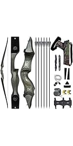 Black Hunter Archery Takedown Bow Longbow American Longbow Adult Right Hand Hunting Wood Bow 60",30-60lbs Target Practice