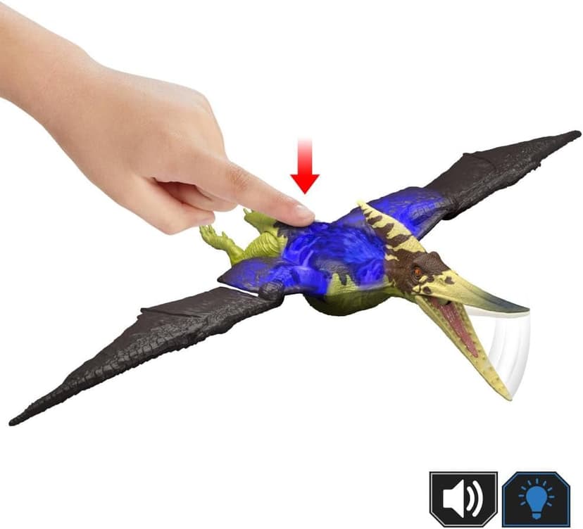 Mattel Jurassic World Wild Roar Pteranodon Dinosaur Action Figure Toy with Chomp Attack, Light Up Feature & Roar Sound, Scan Code for Digital Play
