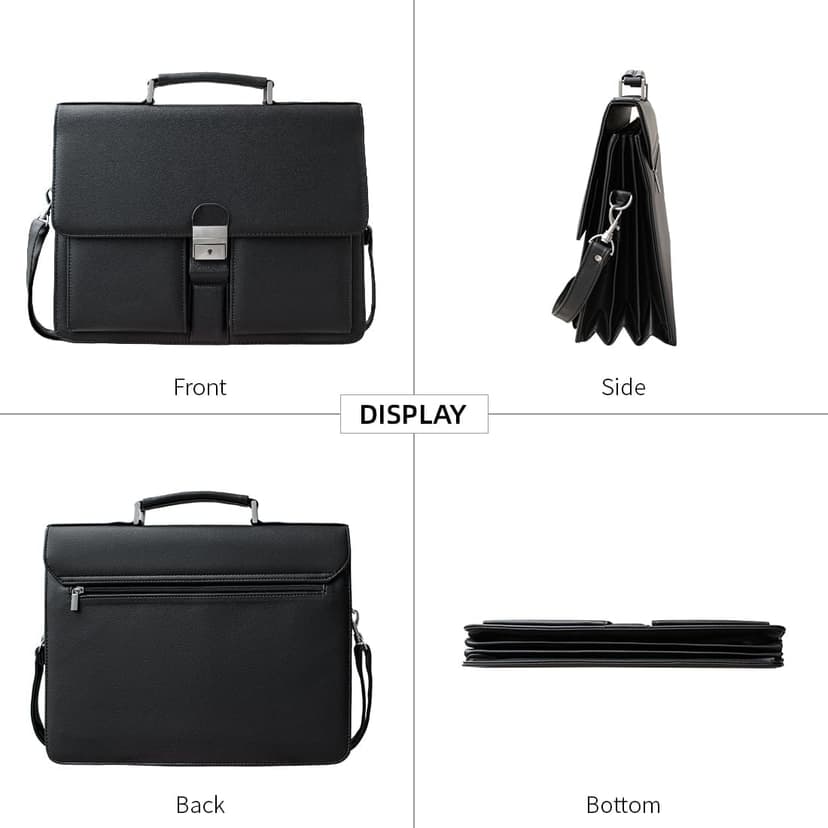 Mens Leather Briefcases Office Attorney Attache Case Ideal Gift Messenger Bag w/Padded Compartment,Black