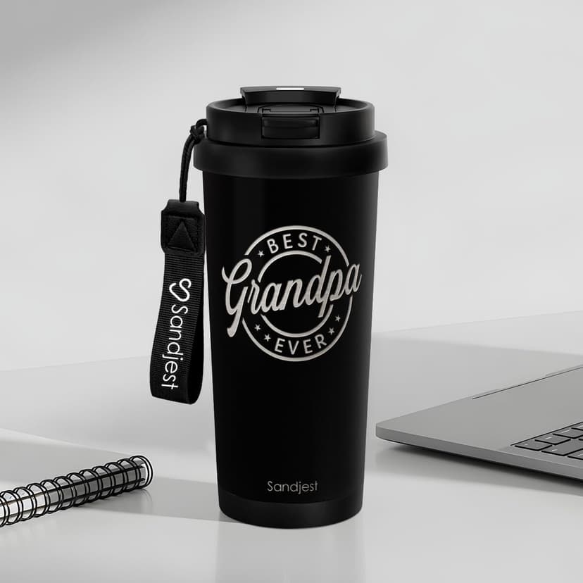 Grandpa Gift from Kids, Stainless Steel 2-in-1 Lid Coffee Tumbler 18 oz, Best Grandpa Ever Insulated Travel Mug for Men Granddads Grandfathers, Gift Idea for Birthday Retirement Christmas Fathers Day B0G4C5827D