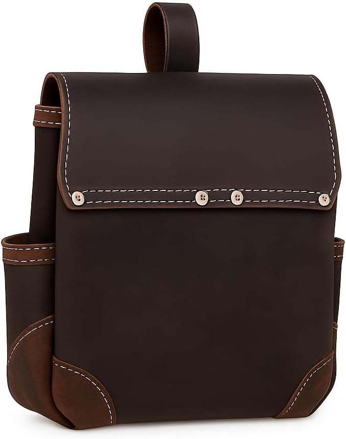 LAUTUS Oil Tanned Leather Tool Pouch Bag with Tape Measure Holder |Brown |Carpenter, Construction, Framers, Handyman | Construction Grade Leather|