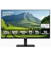KOORUI 27 Inch QHD (2560x1440) IPS HDR Ultra-Thin Computer Gaming Monitor, 120Hz Refresh Rate, DCI-P3 95%, FreeSync & G-Sync, 1ms MPRT, VESA 100x100mm, Tilt Adjustable for Game and Work, E2721H