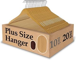 King Mills 19 Inch Plus Size Hangers, Extra Wide Hangers for Plus Size Clothes, Ganchos para Colgar Ropa, Ideal for XL, XXL Shirts, Coats, Dresses, Etc. Wood. Natural 20pk