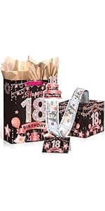 Yoirrat Rose Gold 60th Birthday Gift Bag for Women 60 & Fabulous Large Pink Happy 60th Birthday Gift Bag with Wrapping Paper and Card for 60th Bday Decorations Party Supplies