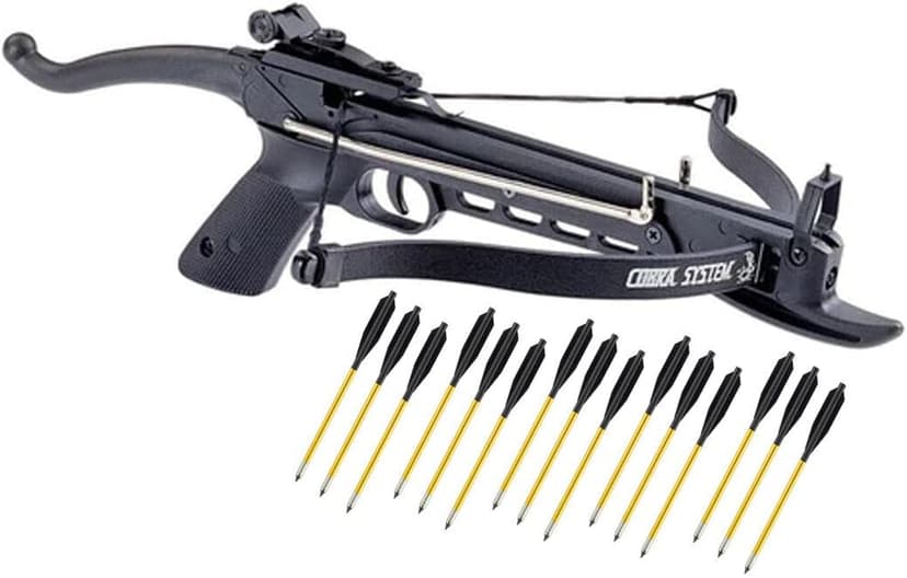 80lbs Self Cocking Hunting Pistol Crossbow with 15 Metal Arrows Black Cobra Limb