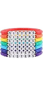 Rainbow Heishi Surfer Bracelets Set for Women Stackable Clay Beaded Bracelets Disc Stretch Preppy Bracelets Layering Colorful Friendship Bracelets Team Cheer Bulk Boho Summer Beach Jewelry Gift