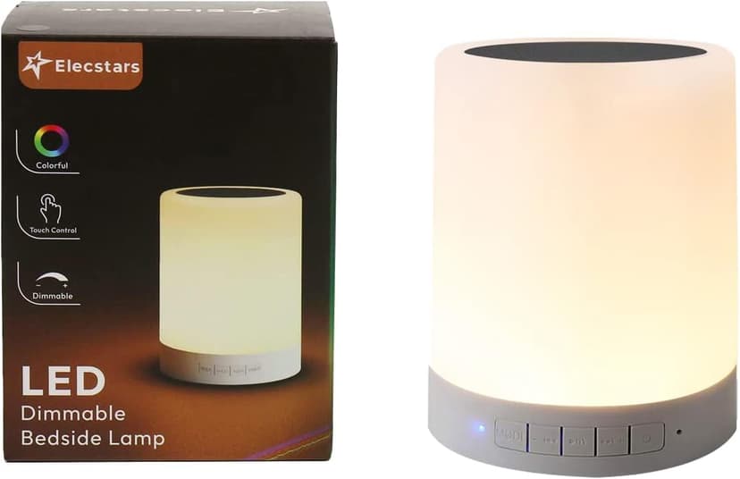 Elecstars Touch Bedside Lamp - with Bluetooth Speaker, Dimmable Color Night Light, Outdoor Table Lamp with Smart Touch Control, Best Gift for Men Women Teens Kids Children Sleeping Aid