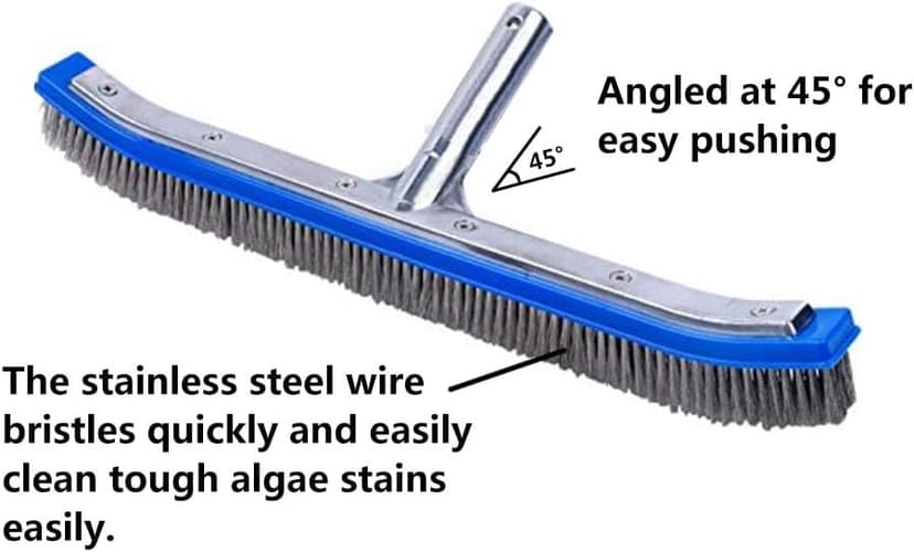 Swimming Pool Brush for Cleaning Pool Walls,Tiles & Floors,Heavy Duty 18" Aluminum Stainless Steel Wire Bristle Pool Scrub Brush for Curved Cleaning Brushes with EZ Clips