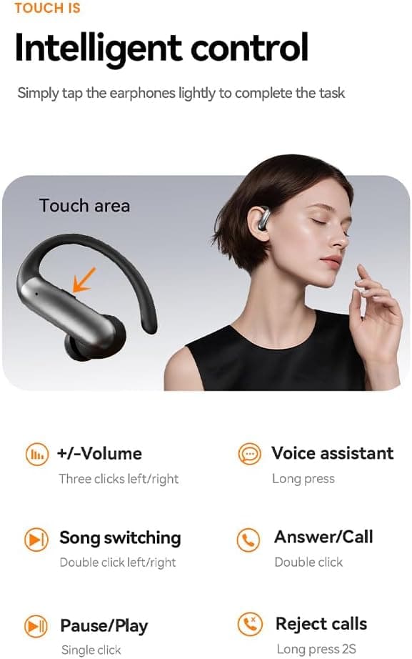 CuiSuto Ear Buds Wireless Earbuds Bluetooth Headphones with 60H Playtime LED Display Case, Over-Ear Hook with Mic, Stereo Sound, Easy Button Controls, Sports Earphones for Running Workout Gym Black