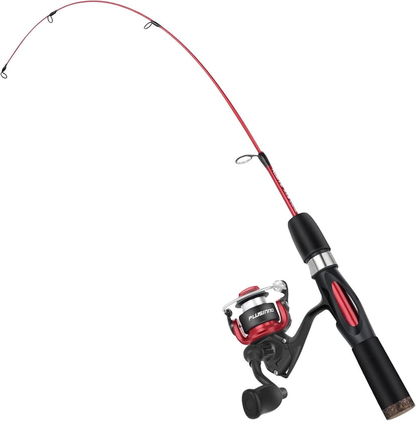 PLUSINNO Ultralight Ice Fishing Rod and Reel Combo, 25”/26”/27”/28” Sensitive Ice Fishing Pole Ice Fishing Gear for Walleye Perch Panfish Bluegill