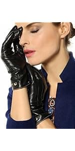 WARMEN Women's Lambskin Touchscreen Texting Leather Gloves Winter Lined Long Sleeves for Iphone Smartphone