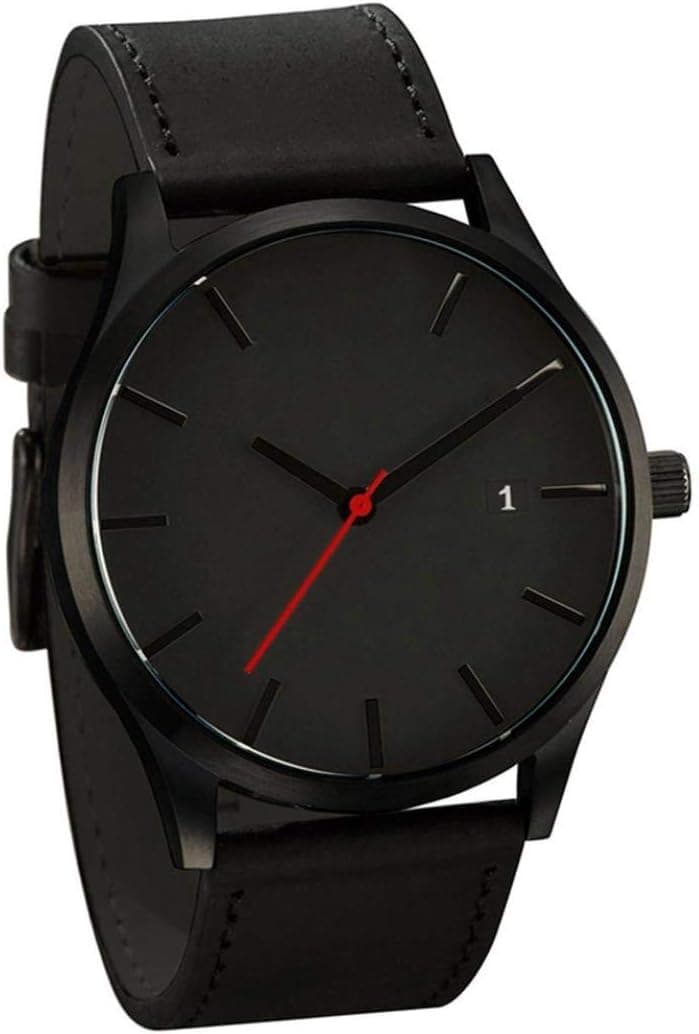 LsvtrUS Popular Low-Key Men's Quartz Wristwatch Minimalist Connotation Leather Watch (Black)