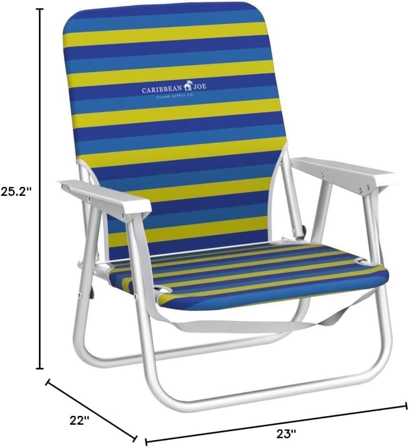 CARIBBEAN JOE Folding Beach Chair, 1 Position Lightweight and Portable Foldable Outdoor Camping Accessories with Carry Strap (Bold Stripe, 200lbs Capacity)
