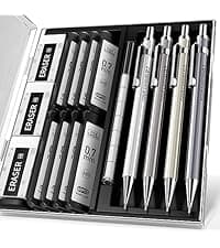 Four Candies 0.7mm Mechanical Pencil Set with Case - 4PCS Metal Mechanical Pencils, 8 Tubes HB #2 Lead Refills, 3PCS 4B Erasers and 9PCS Eraser Refills, Lead Mechanical Pencils for Writing & Drawing