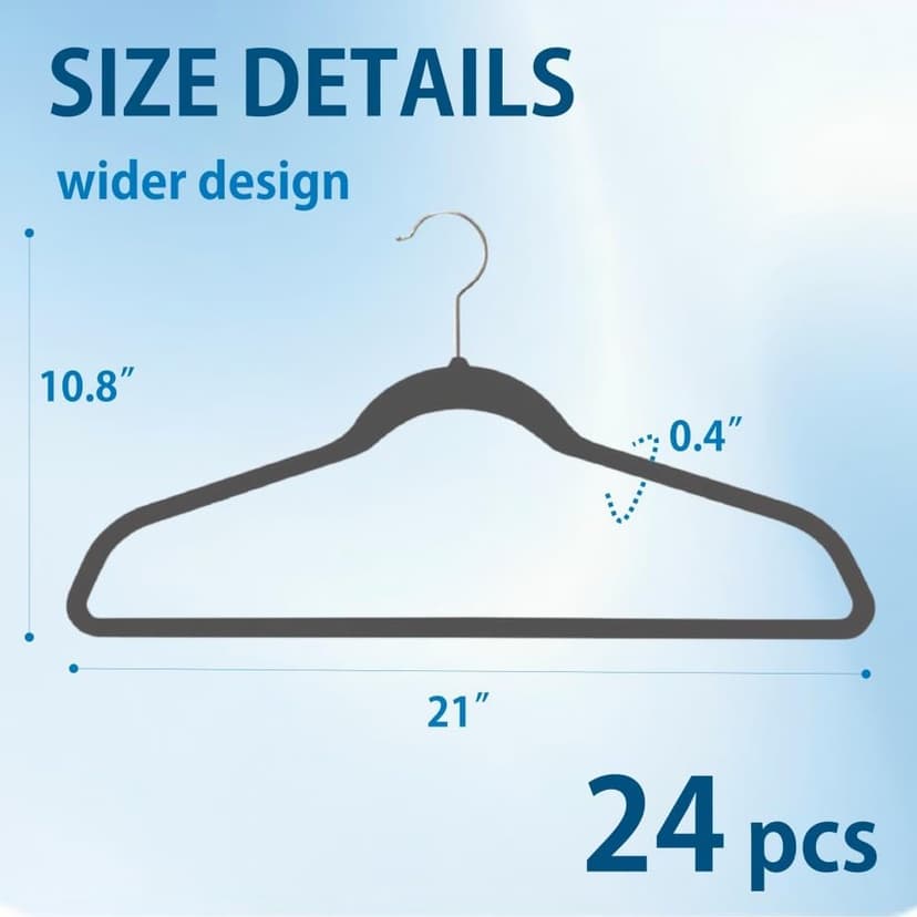 21" Extra Wide Hangers, 24-Pack Velvet Wide Hanger for Plus Size Clothes, Extra Large Hangers Ideal for XL, XXL Shirts, Coats, Dresses, Ganchos para Colgar Ropa, Grey