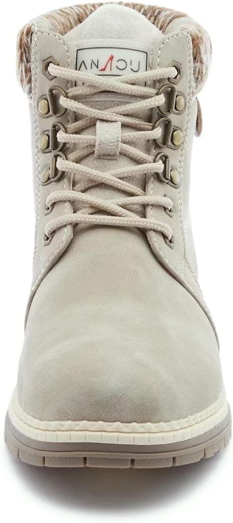 ANJOUFEMME Casual Winter Hiking Boots For Women - Womens Outdoor Snow Ankle Boots Waterproof Lightweight Lace up Fur Lined Walking Hiking Shoes