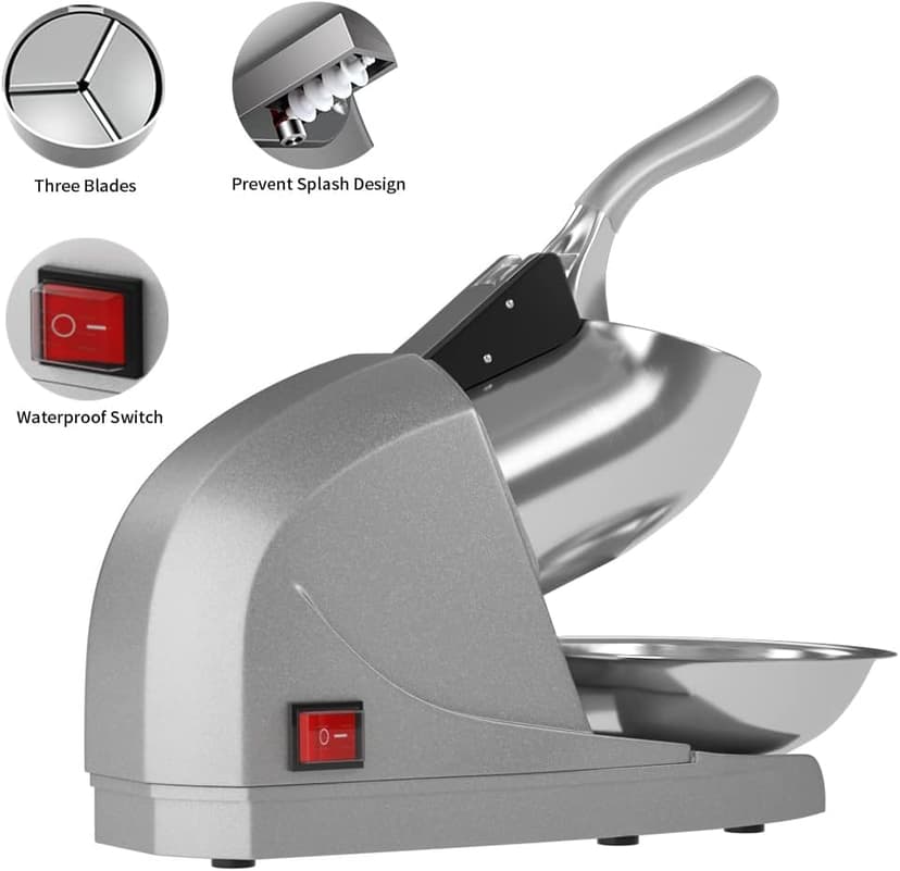 OKF Ice Shaver Prevent Splash Snow Cone Machine, Electric 3 Blades Shaved Ice Machine, 380W Ice Shaver Machine, 286lbs/hr Ice Crushers for Home Use, Ice Crusher with Free Ice Pick (Silver)