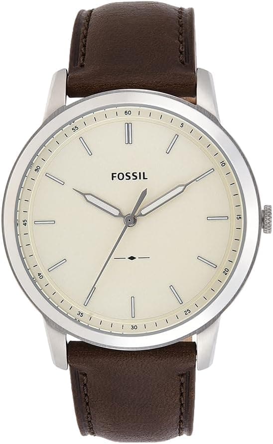 Fossil Men's Minimalist Quartz Stainless Steel and Leather Three-Hand Watch