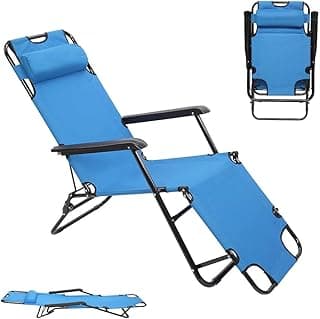 Indoor/Outdoor Stable Beach Chair, Lounge for Beach Patio Pool Lawn Yard Sunbathing Sun Tanning Adjustable Portable Chair, 330lbs Capacity, Blue
