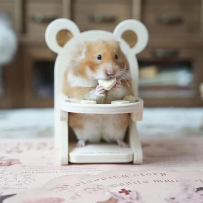 Handmade Wooden Hamster Dining High Chair - Small Animal Cage Accessories Habitat Decor House Photo Props - Small Animal Toys for Mice, Rat, Hedgehog, Rodents (Wood)