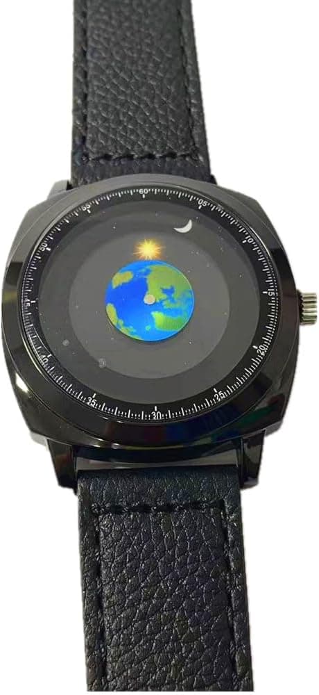 MINILUJIA Waterproof World Map Watches for Men Classic Earth Globe Moon Sun Rotating Eye-catching Cool Unique Mens Watches